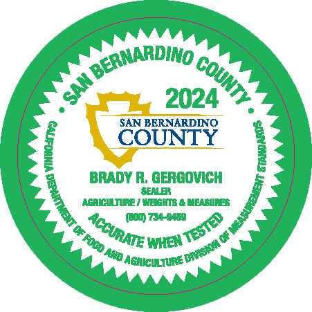 Green Agriculture/Weights & Measure 2024 Seal with County logo.