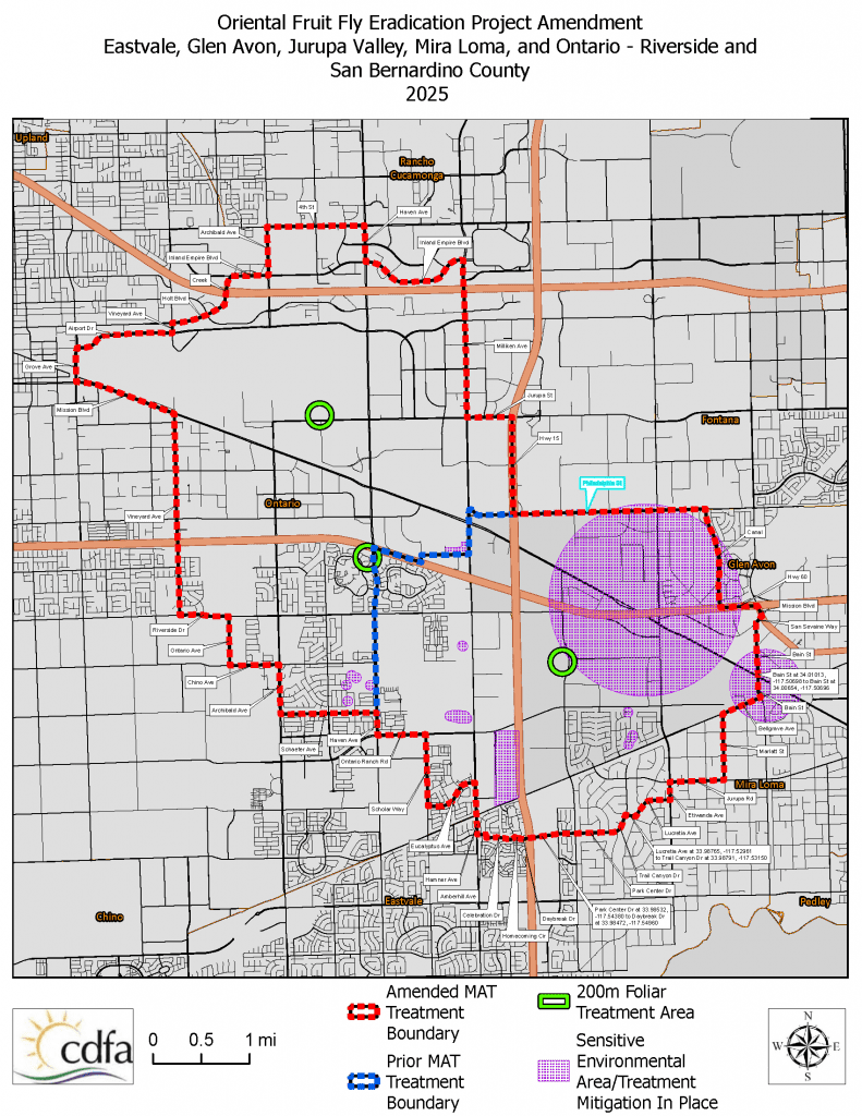 An area map around Ontario, California.